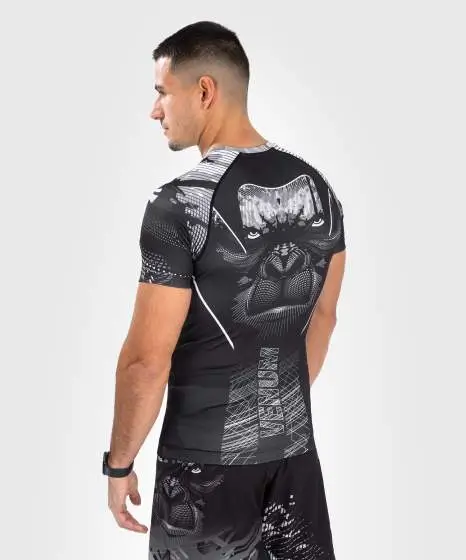 Venum Gorilla Jungle Short Sleeve Rash Guard Black White 2 Venum Gorilla Jungle Short Sleeve Rash Guard on a white background