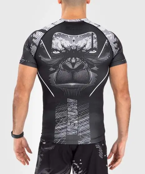 Venum Gorilla Jungle Short Sleeve Rash Guard Black White 4 Venum Gorilla Jungle Short Sleeve Rash Guard on a white background