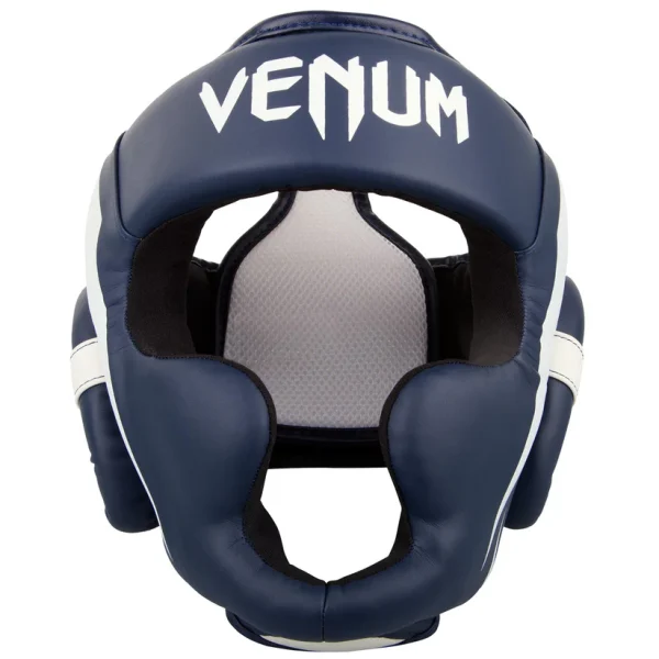 Venum Elite Headgear secured on model's head in training environment