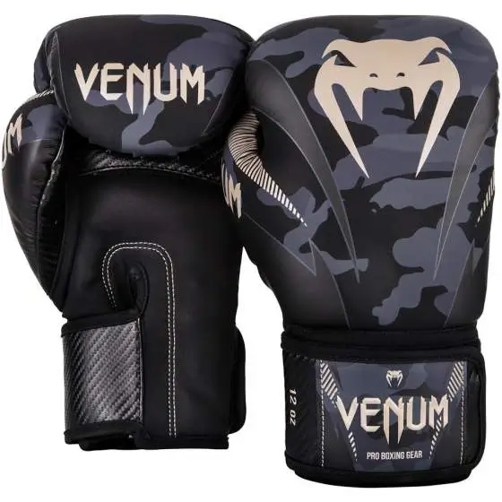 Venum Impact Boxing Gloves Black Grey 1 Venum Impact Boxing Gloves in black and gold edition