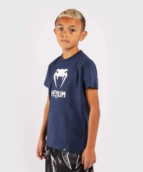 Venum Kids Classic T Shirt Navy 2 Child wearing Venum Kids Classic T-Shirt
