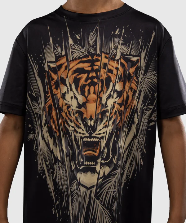 Venum Kids Tiger Dry Tech T Shirt Black Orange 2 Venum Kids Tiger Dry Tech T-Shirt on a plain background