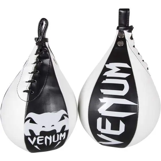 Venum Skintex Leather Speed Bag in black and white.