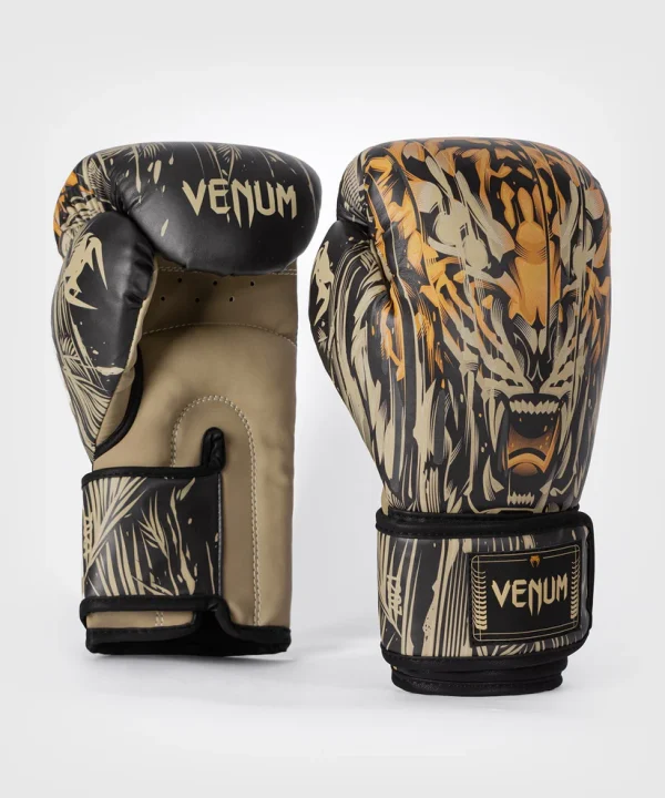 Venum Tiger Boxing Gloves Black Orange 2 Venum Tiger Boxing Gloves on a white background.