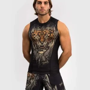 Venum Tiger Men's Sleeveless Rashguard in black and gold