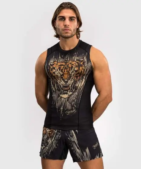 Venum Tiger Men's Sleeveless Rashguard in black and gold