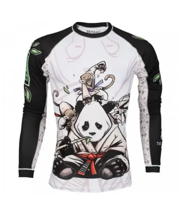 Tatami Fightwear Gentle Panda Rash Guard Man wearing Tatami Fightwear Gentle Panda Rash Guard for martial arts training