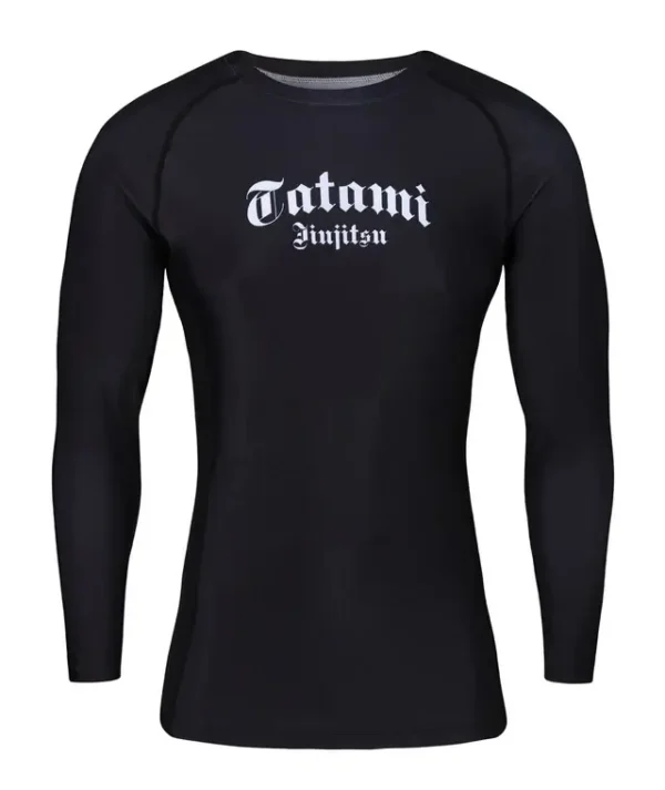 Athlete wearing the stylish 'Tatami Fightwear Gothic Rashguard' for extreme sports training.