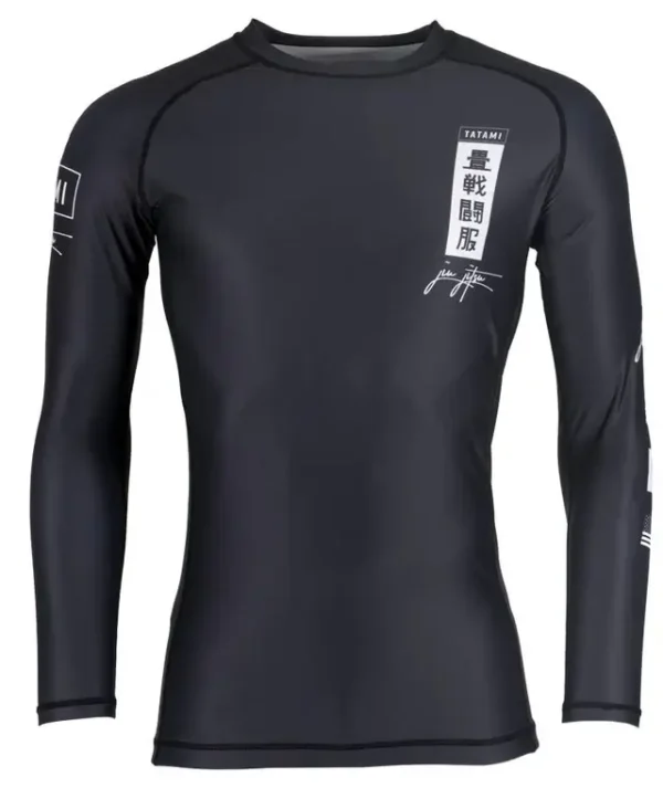 Man wearing Tatami Fightwear Kanagawa Long Sleeve Rashguard in martial arts stance.