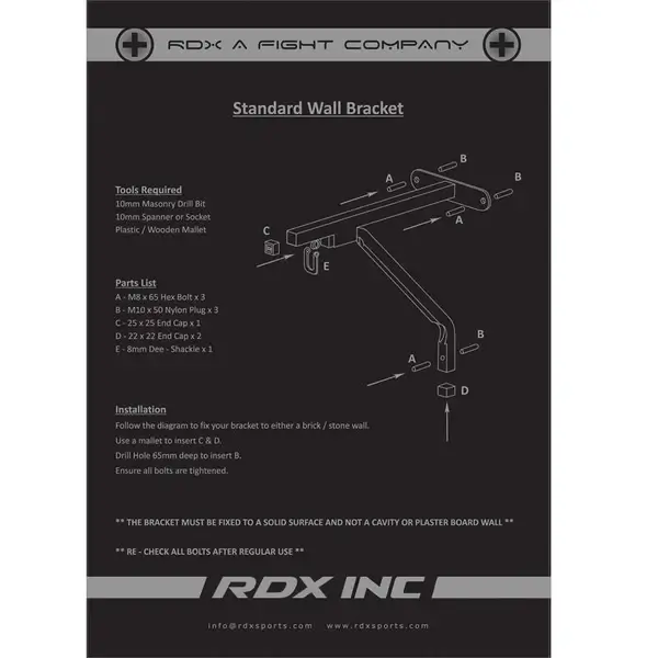 RDX X1 Punch Bag Steel Wall Bracket close-up