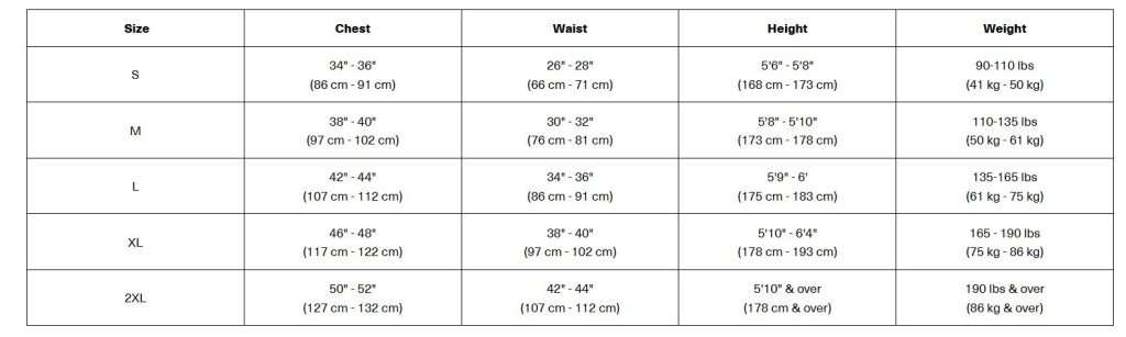 Size chart