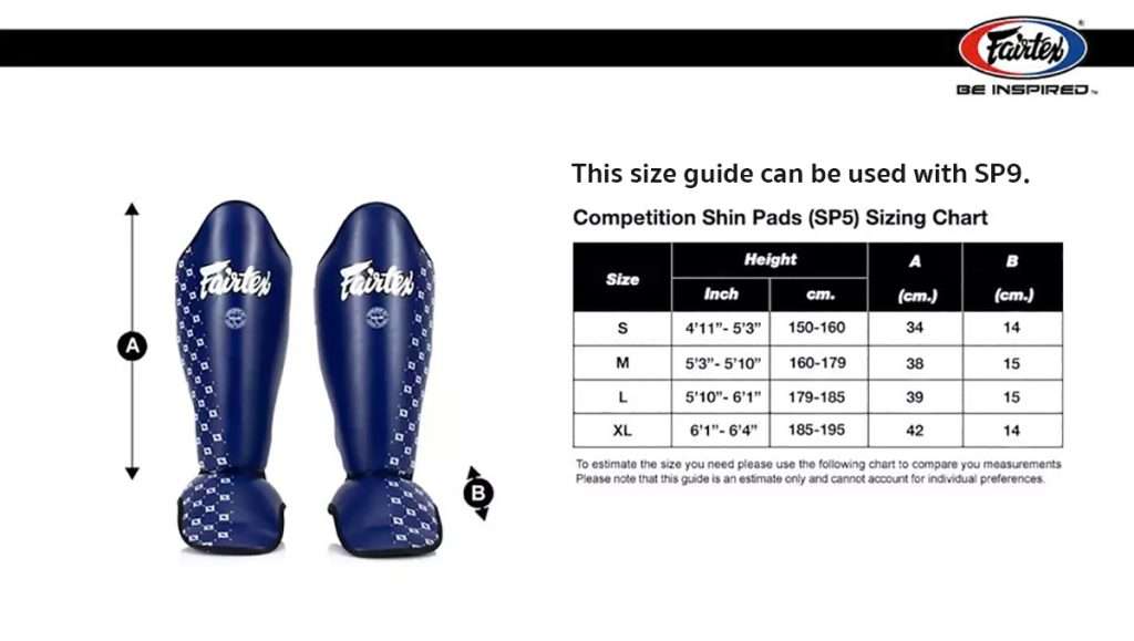 Shin guard size chart