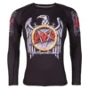 Martial artist wearing Tatami Fightwear Slayer Eagle Rashguard in combat practice.