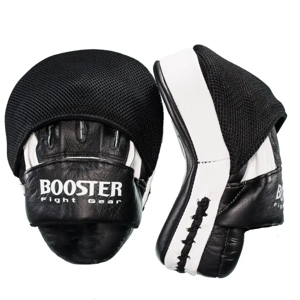 A pair of Booster Professional Premium Focus Mitts BPM for boxing training.