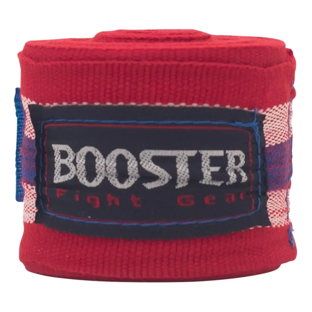 An image showing a pair of Booster Retro Thai Flag Handwraps designed for optimal martial arts performance.