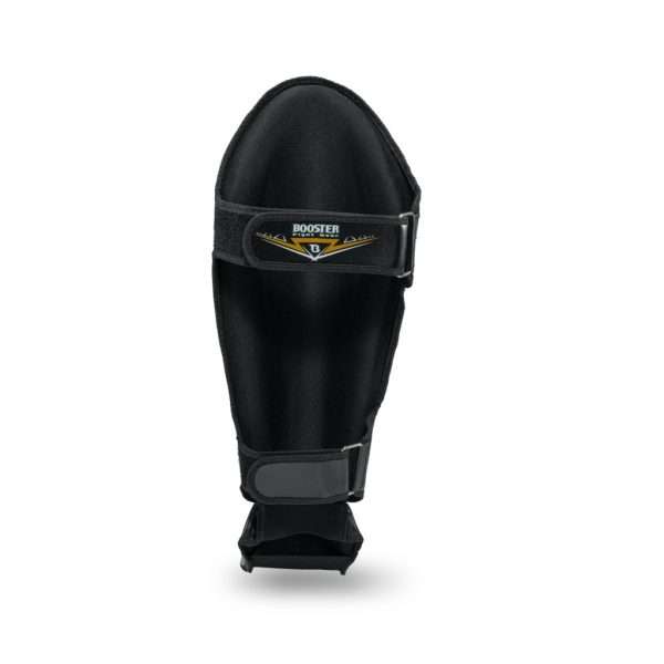 A picture showing Booster Warrior Muay Thai Shin Guards in their full protective design.