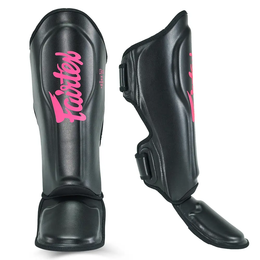 Booster x Fairtex Muay Thai Shin Guards FXB in black color with high-density foam padding.