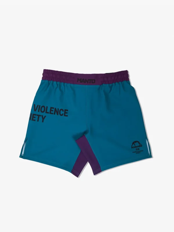 Manto Society Fight Shorts on a white background