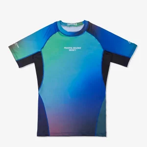 Manto Society Gradient Rash Guard front view with purple sleeves