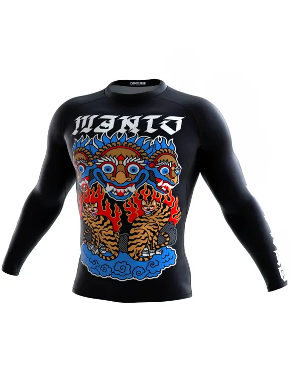 Manto Tigers Long Sleeve Rash Guard on a white background