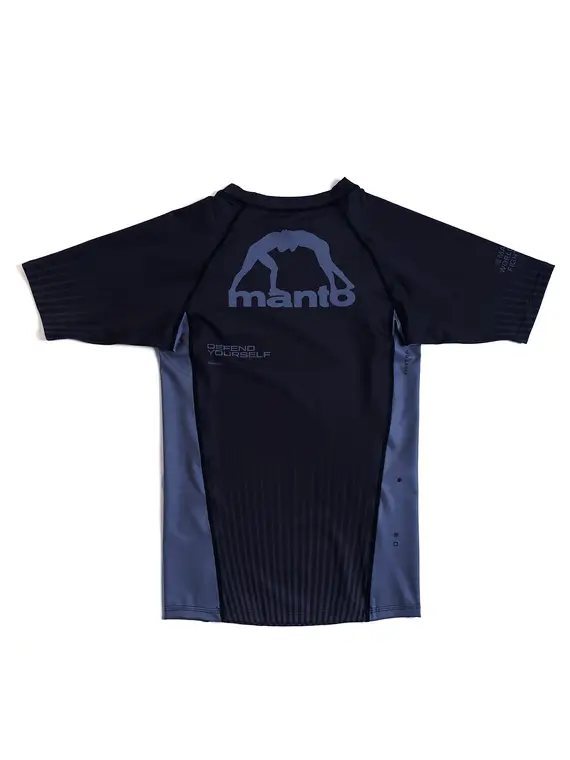 Black and red Manto Ranked BJJ Rash Guard on a white background.