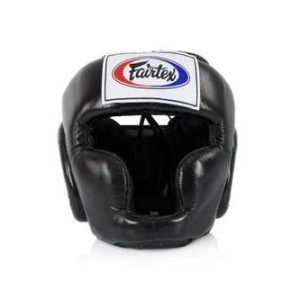 Fairtex HG3 Head Guard in Action Athlete wearing Fairtex HG3 Head Guard for a boxing session