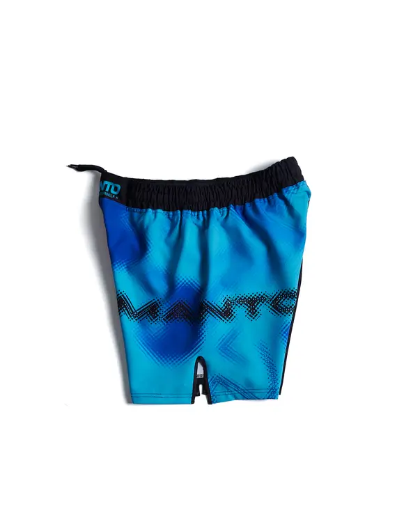 Manto Atomic Fight Shorts Black Blue 1 Manto Atomic Fight Shorts in action