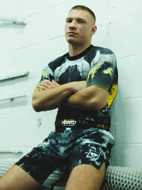 Manto Disobey Fight Shorts in action during combat sports training