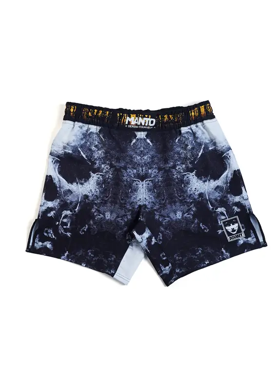 Pair of Manto Disobey Fight Shorts on a white background