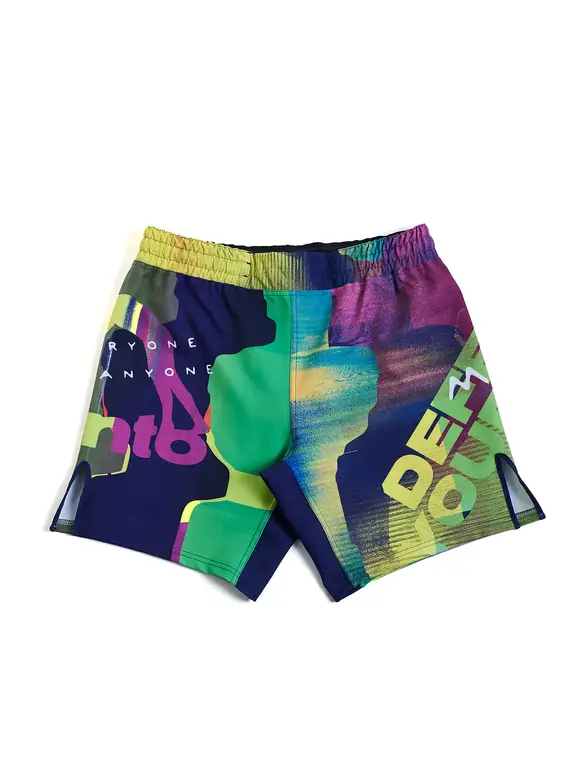 Vibrant Manto Neon Abstract Fight Shorts on a white background