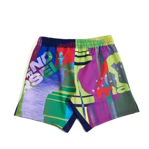 Neon-colored abstract patterned Manto fight shorts