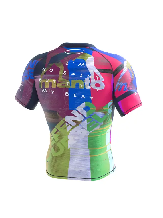 Vibrant neon abstract design manto rashguard.