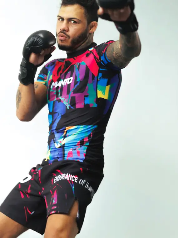 Man wearing Manto Rave Fight Shorts