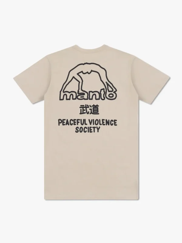 Man wearing a Manto Society 25 T-Shirt in a casual setting.
