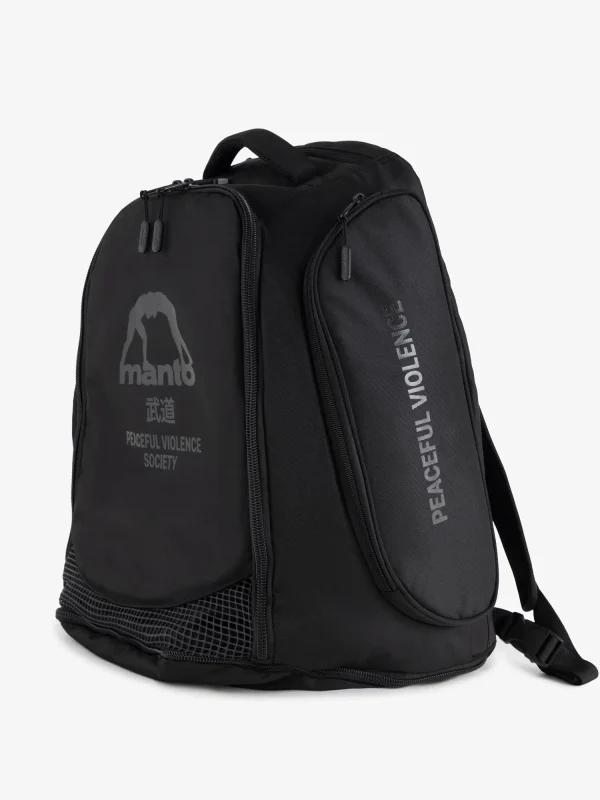 Black Manto Society Convertible Backpack on white background