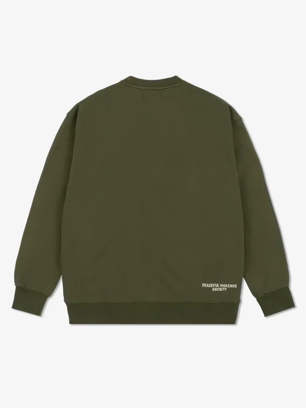 Dark grey Manto Society crewneck sweatshirt displayed on a white background