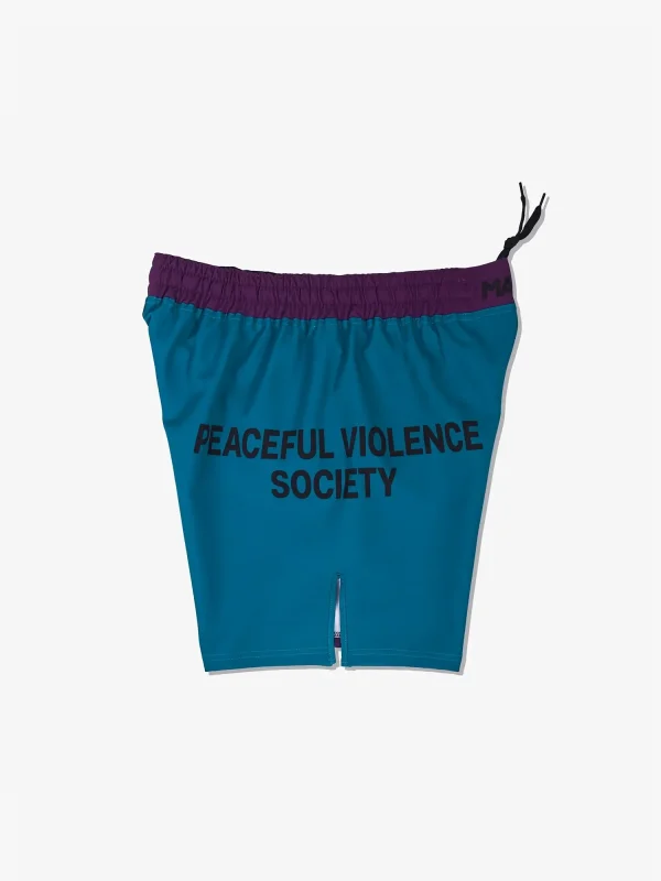 Manto Society Fight Shorts on a white background