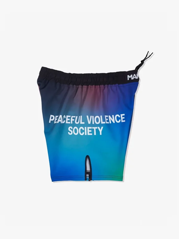 Manto Society Gradient Fight Shorts in striking colors displayed on a clean background.