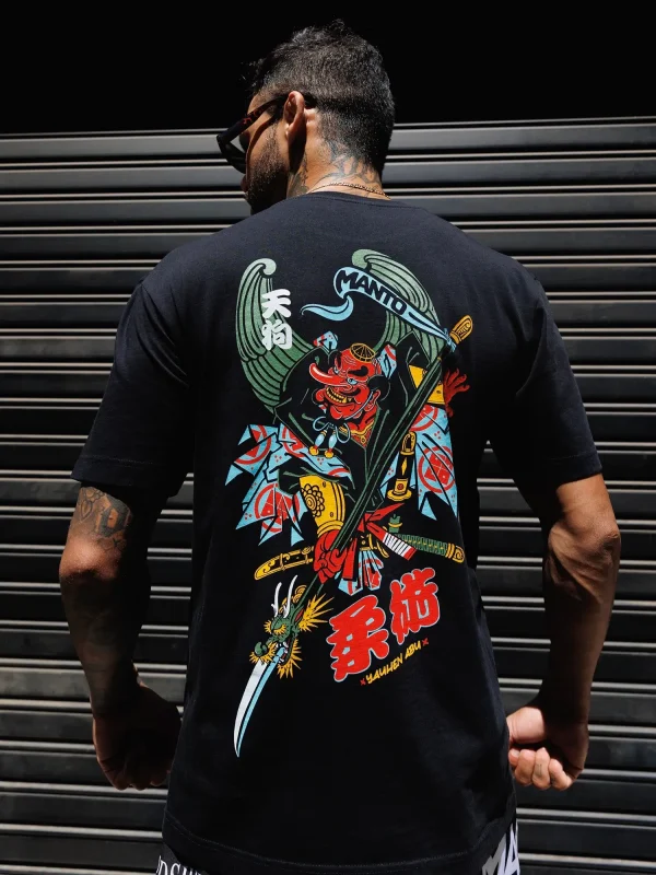 Graphic print of Manto Tengu on a t-shirt