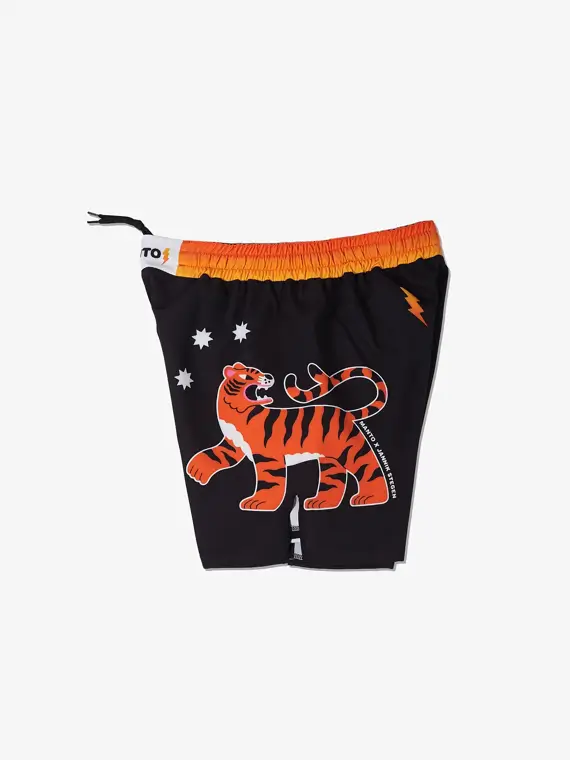Manto Tigers Fight Shorts Black 1 Pair of Manto Tigers Fight Shorts on a white background