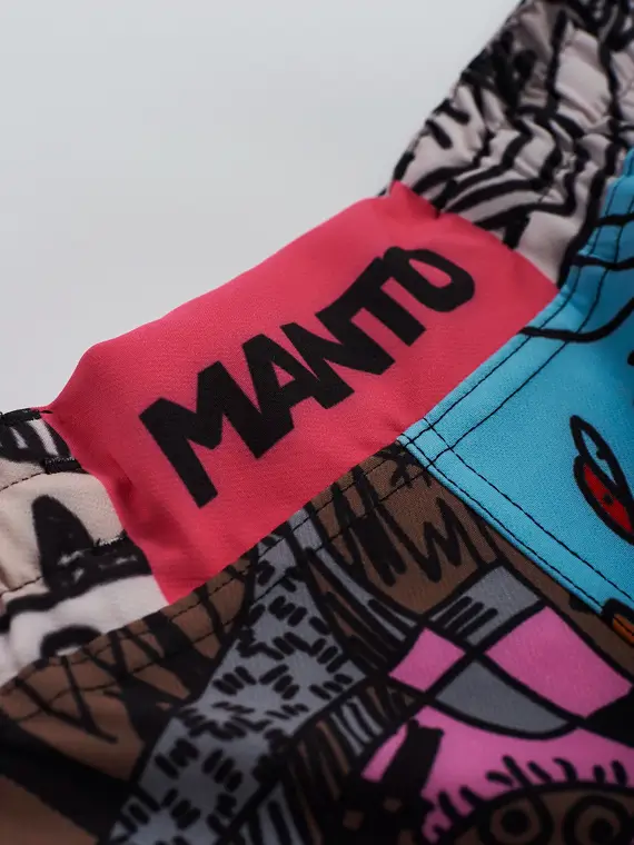 Manto Wicky Fight Shorts in black and white color scheme