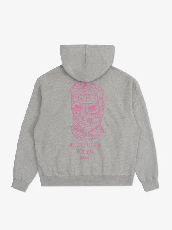 Manto X Ktof Balaclava Oversize Hoodie Heather Grey Pink 2 A man wearing Manto x KTOF Balaclava Oversize Hoodie