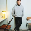 Manto X Ktof Balaclava Oversize Hoodie Heather Grey Pink 5 Man wearing Manto x KTOF Balaclava Oversize Hoodie