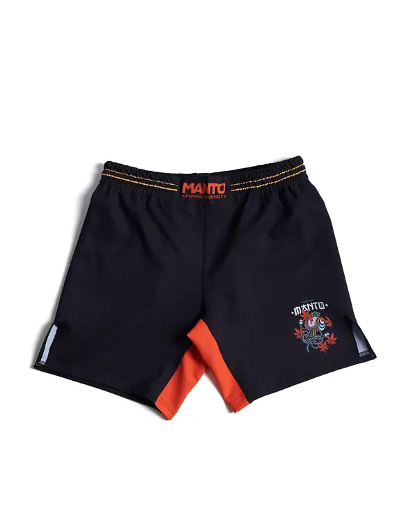 Manto x Yauhen Abu Kozuchi Fight Shorts in black and white color