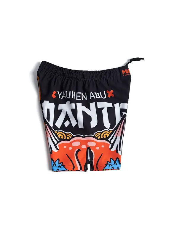 Manto X Yauhen Abu Oni Fight Shorts Black 3 Manto x Yauhen Abu Oni Fight Shorts on a white background.