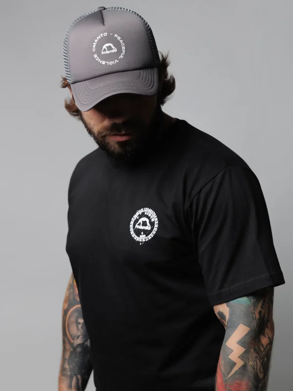 Manto Xero Muay Thai T Shirt Black White 5 Man wearing a Manto Xero Muay Thai T-Shirt