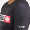 Pitbull Hilltop 2 Rash Guard Black Grey Camo 16 A man wearing the Pitbull Hilltop 2 Rash Guard, designed for athletic and outdoor activities.