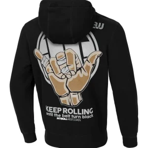 A comfortable Pitbull Keep Rolling Hoodie on display.