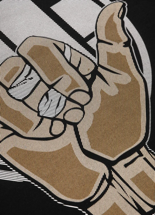Close-up view of a 'Pitbull Keep Rolling Sweatshirt' with intricate design.