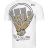 Pitbull Keep Rolling T Shirt White 3 A stylish Pitbull Keep Rolling T-Shirt displayed on a hanger.